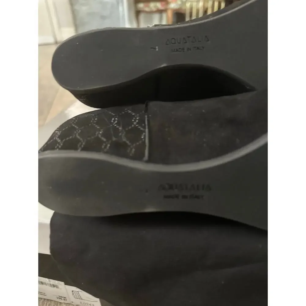 NWT Aquatalia Women's Black Suede Leather Wedge Heels Chelsea Boots Size 7